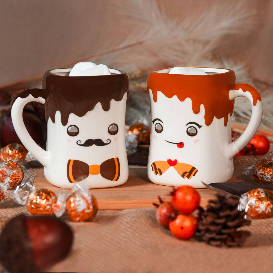 Mr & Mrs Hot Chocolate Coffee Mugs Set Bowtie