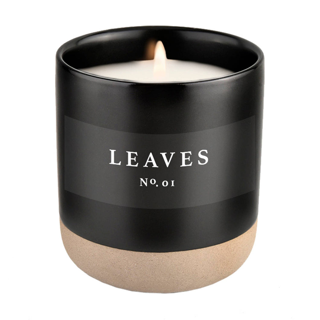 Leaves Soy Candle - Black Stoneware Jar - 12 oz