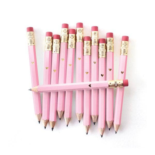 Mini Gold Heart - Pink Mini Pencils