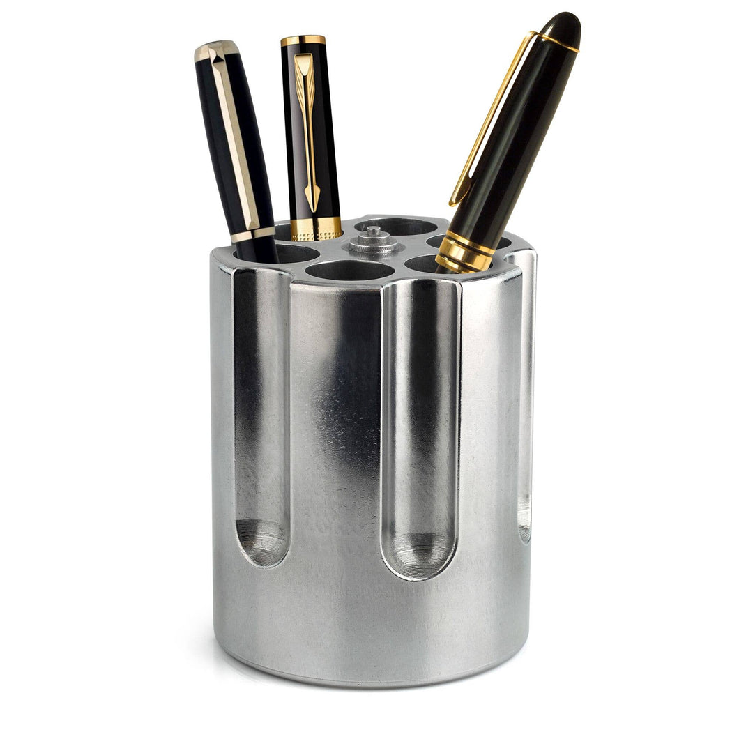 Gun Cylinder Pen Holder - Silver